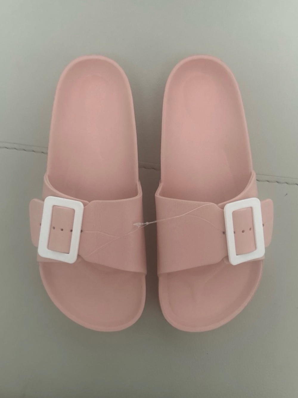 Women’s Pink Slide Sandals with White Buckle